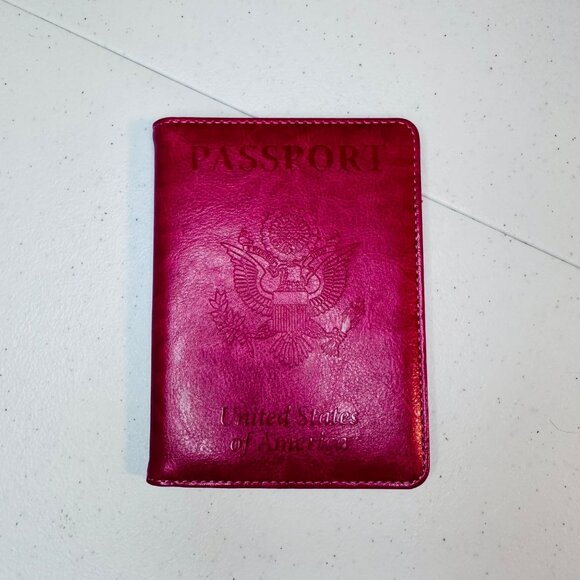 Passport Holder Cover Travel Passport Wallet Rose Red Dark Pink - Picture 3 of 7